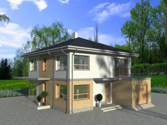 Проект двухэтажного дома с гаражом и террасой